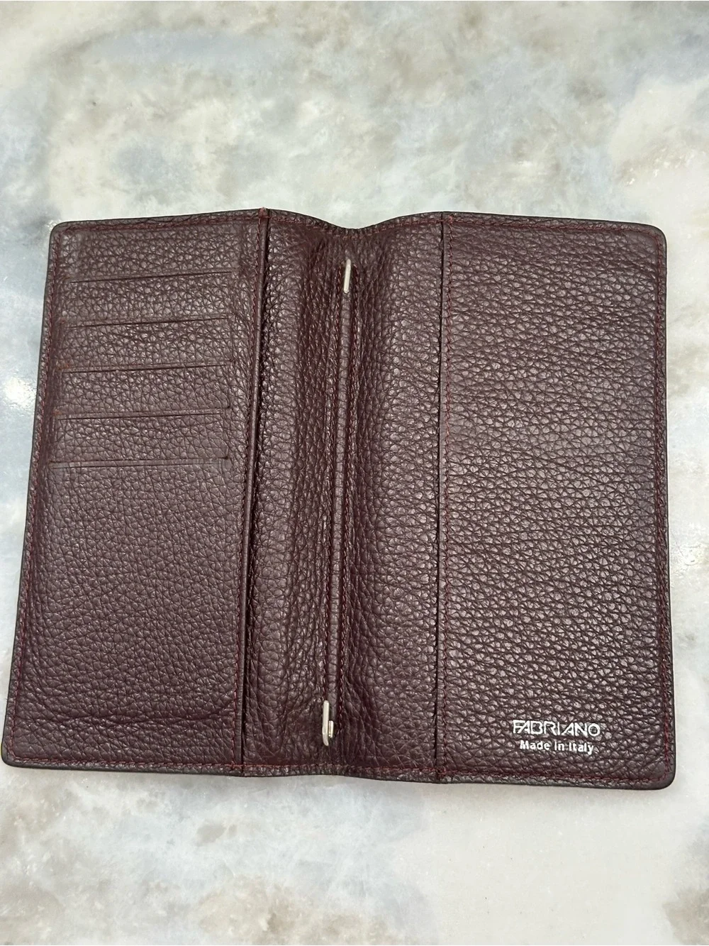 Fabriano Italy Burgundy Pebbled Leather Wallet Organizer